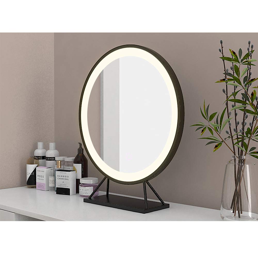 HUOLE Specchio per Trucco Illuminato, Specchio per Trucco con Luci a LED Interne, Regolabile, Rotondo, Colore Cromo, per Bagno e Camera da Letto, 50 x 50 cm