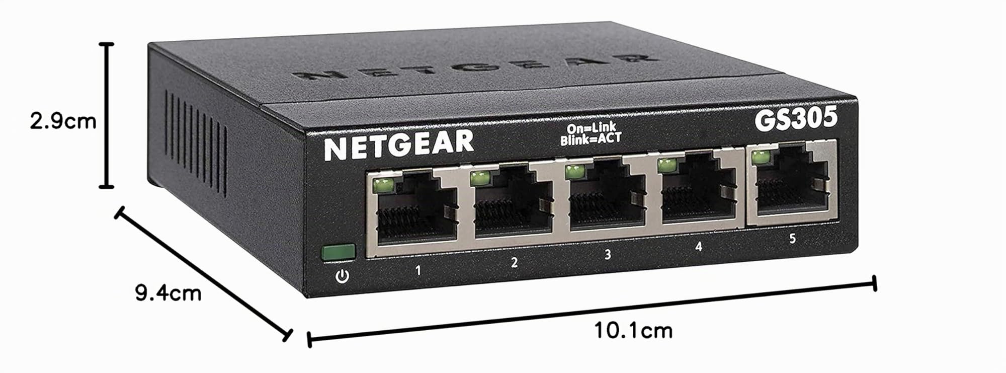 NETGEAR Switch Ethernet Gigabit de 5 Puertos (GS305) | Switch no gestionable | Plug and Play | Funcionamiento silencioso | Montaje en sobremesa o Pared