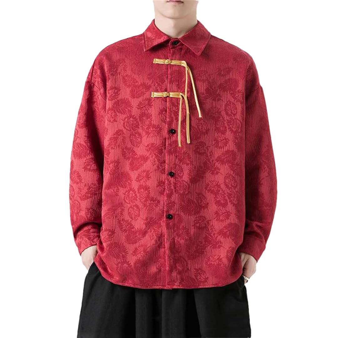 Camicia da uomo in stile cinese con bottoni retrò migliorata camicia jacquard
