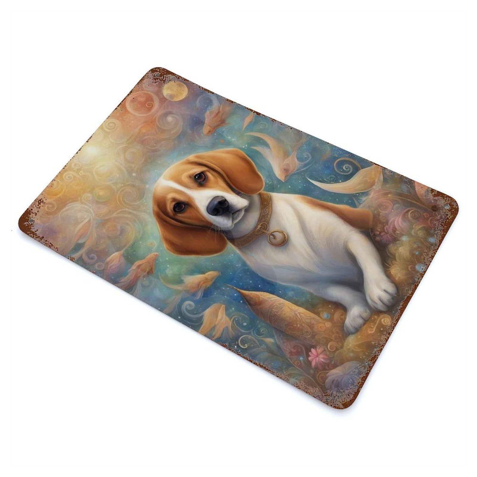 Rust Effect Dog000108 Aged Metal Wall Plaque 11.8"x7.9", Shabby Chic Decor for Basement, Hobby Room And Garage Decor