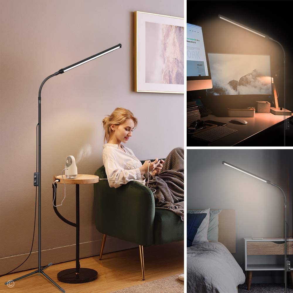 Lampadaire LED pour Salon et Extensions de Cils - Lampe de Lecture sur Pied à Température de Couleur Personnalisée