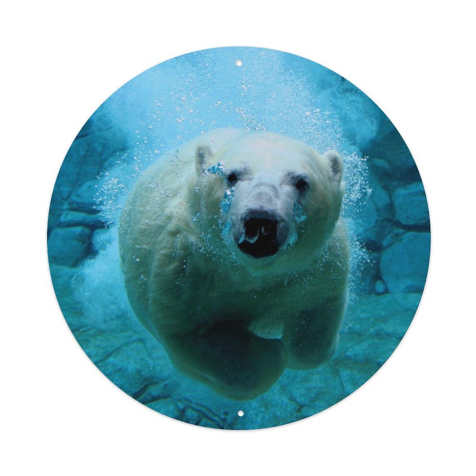 Polar Bear Underwater Swimming Arctic Wildlife Nature Vintage Metal Tin Sign Plaque Wall Decor for Cafe, Club Bar, Office, Garden Metal Poster 8x8Inch