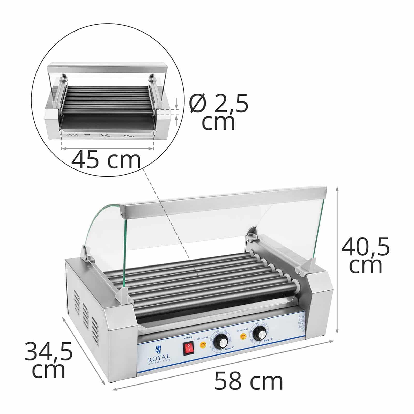 Royal Catering - RCHG-5T - Griglia a 7 rulli per wurstel - 1400 watt