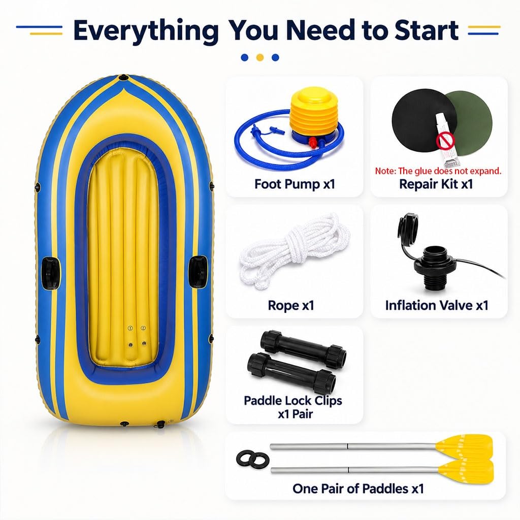 Kayak Inflable para 2 Personas, Barco De PVC con 4 Cámaras De Aire
