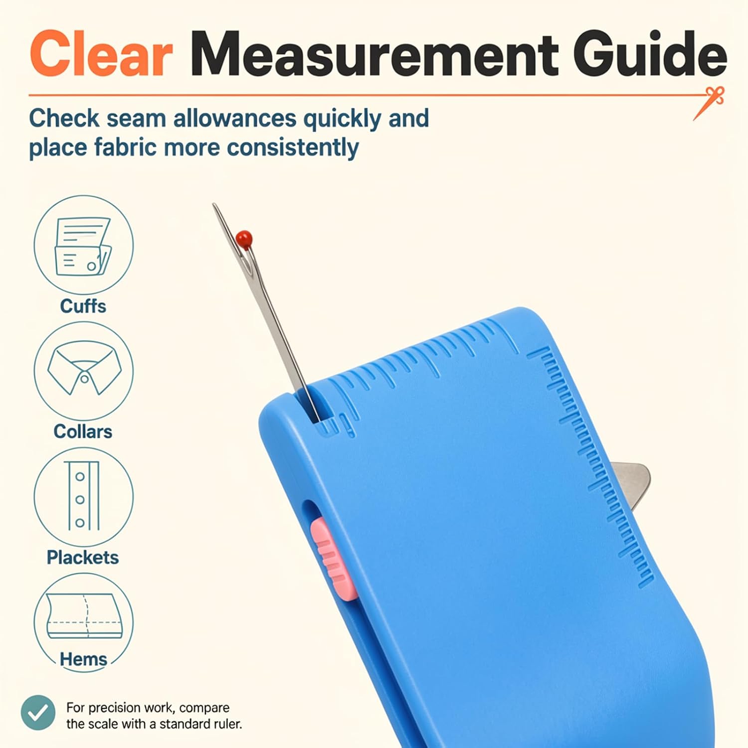 Magnetic Sewing Machine Sleeve Tool,Magnetic Seam Guide for Sewing Machine. | 3-in-1 Sleeve & Edge Positioning Tool with Built-In Seam Ripper and Ruler Scale for Cuffs,Plackets,Collars and Topstitching
