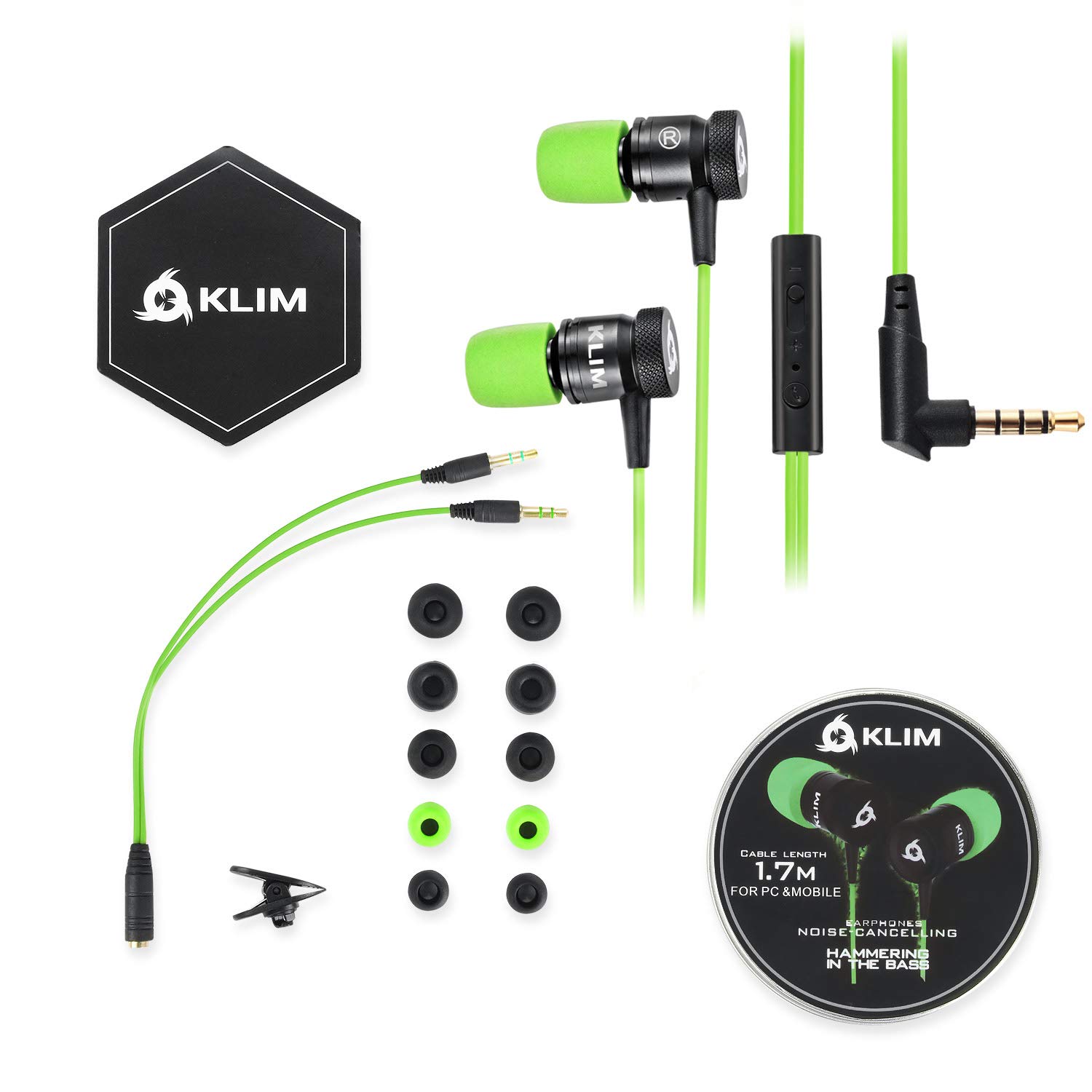 KLIM Fusion - trwałe - innowacyjne: w -arnowe słuchawki z pianką pamięci - nowa wersja - 3,5 mm Jack - Sport Gaming w słuchawkach do uszu - Zielony