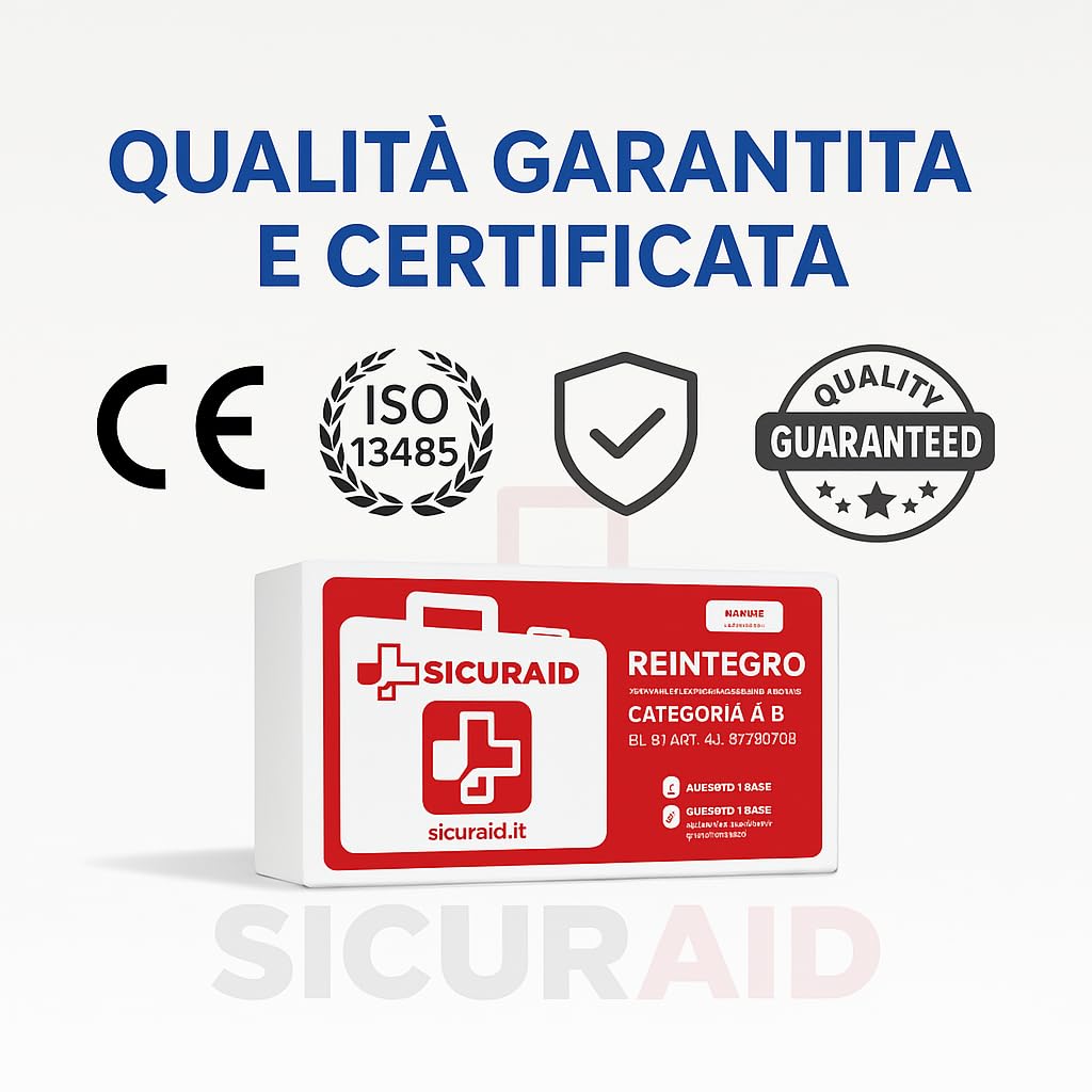 SICURAID Kit Reintegro Cassetta Pronto Soccorso Allegato 1 – Aziende 3+ Dipendenti – Conforme DM 388/2003 – Ricambi Completi Certificati per Kit Medico Aziendale – Senza Sfigmomanometro