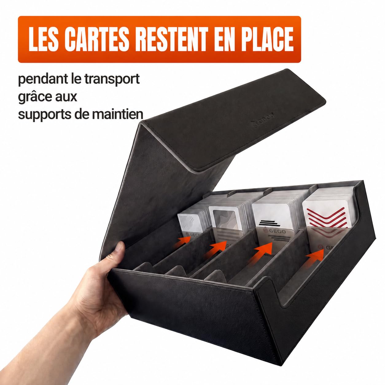 GECO® Boîte de rangement pour plus de 2400 cartes à collectionner – Noire | Deck box magnétique avec 12 séparateurs et 4 cales-cartes – Boîte premium pour cartes et accessoires