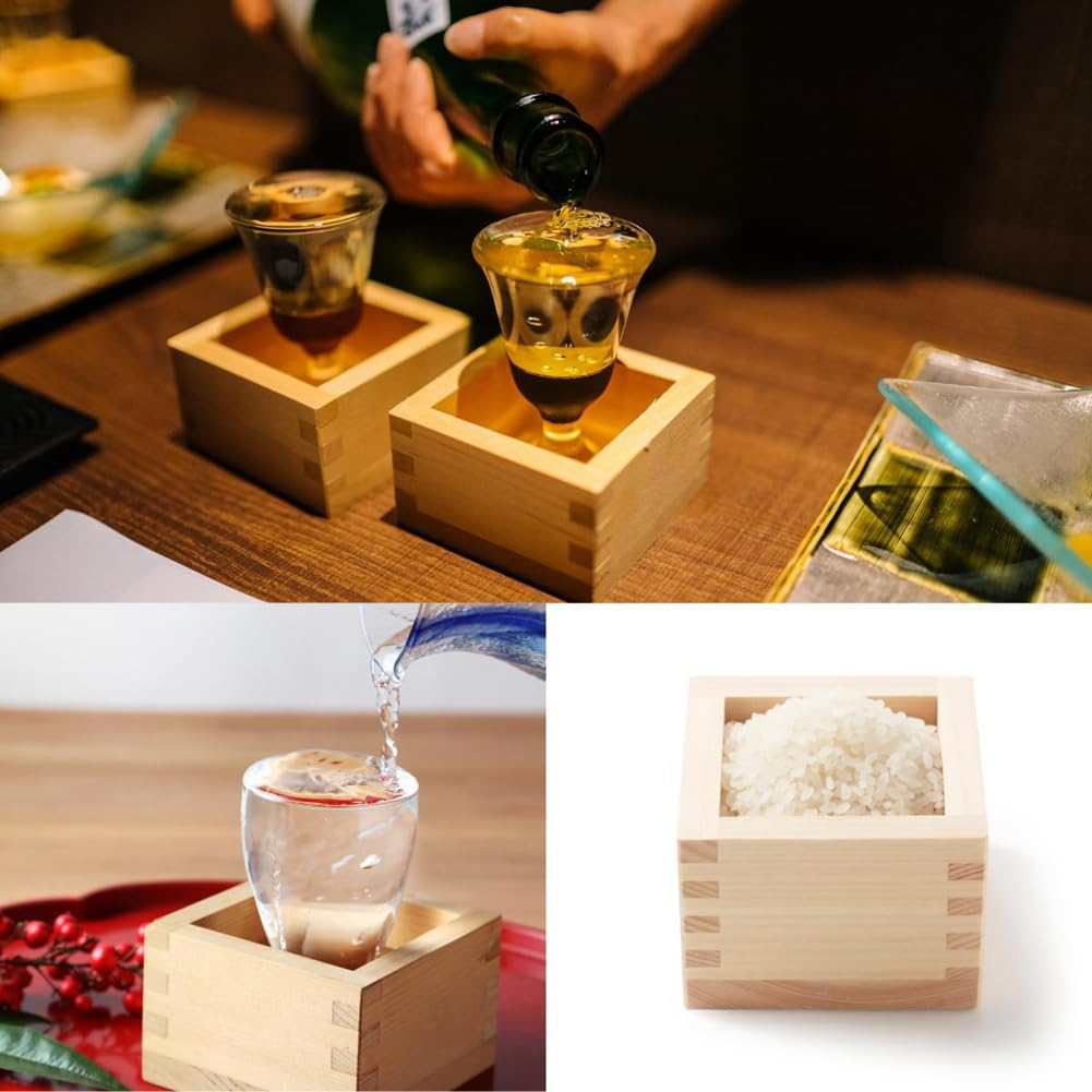 2 Pièces de Tasse à Saké en Bois de Culture Japonaise Masu Box 3,23" L Carré X 2,2" H pour Saké Frais avec Joints Emboîtables Résistants Aux Fuites.