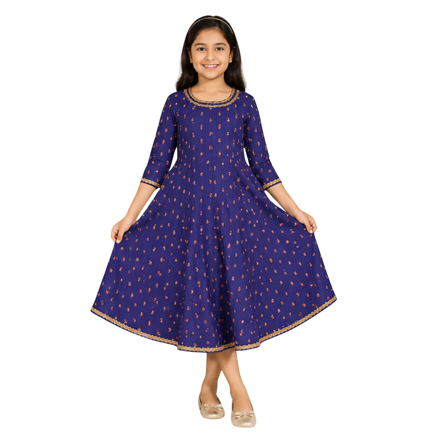 Good Luck M T Girls Floral Printed Anarkali Kurti Dress | Round Neck Ethnic Frock Style Kurta for Kids | Soft Comfortable Casual for Girls-image-26