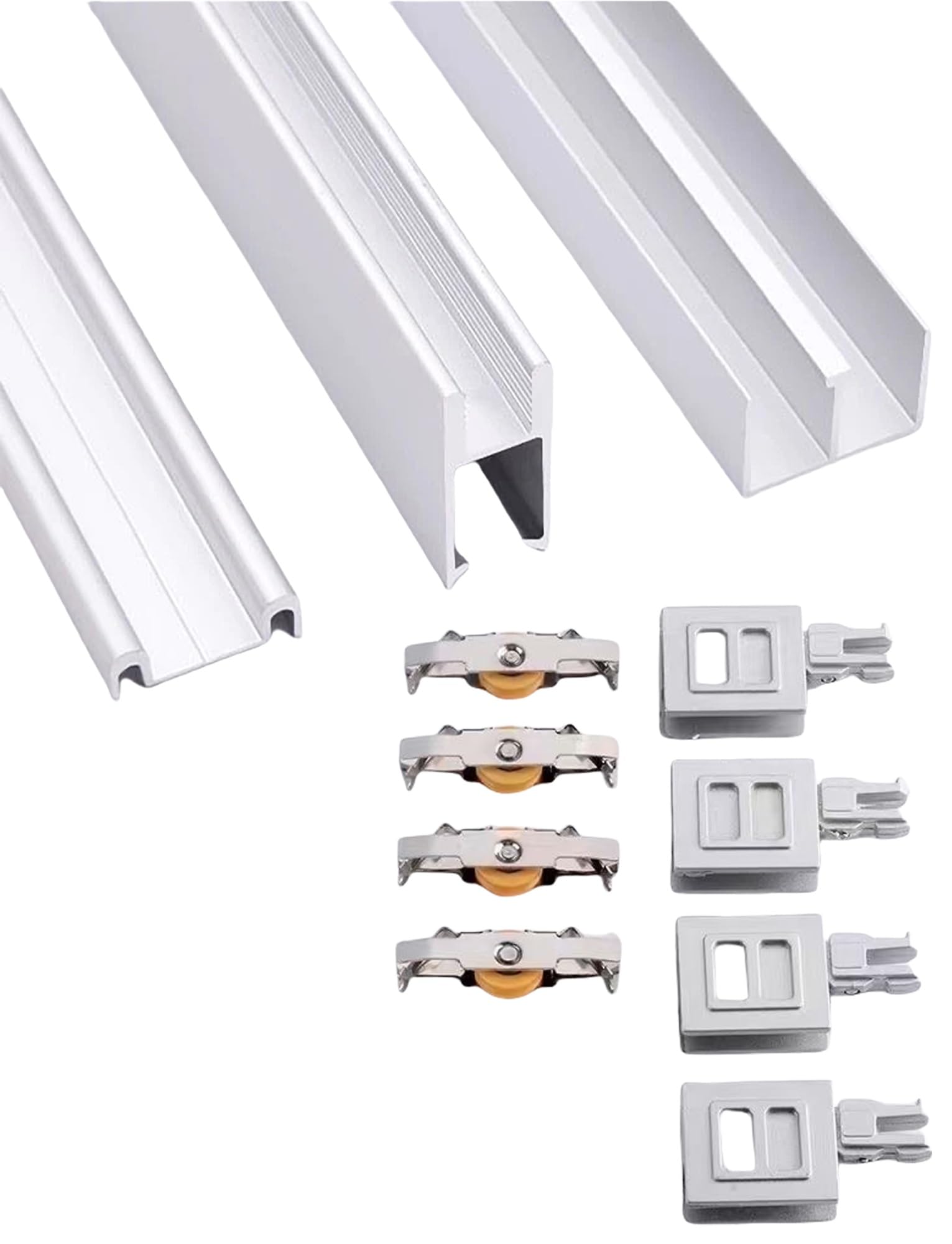 Kit ferramenta per Porte scorrevoli a Doppio Binario per vetrine/librerie/cucine da 8 mm - Rulli silenziosi e Resistenti, Binario Scorrevole per vetrine, armadi e Ante di armadi (Argento, 39
