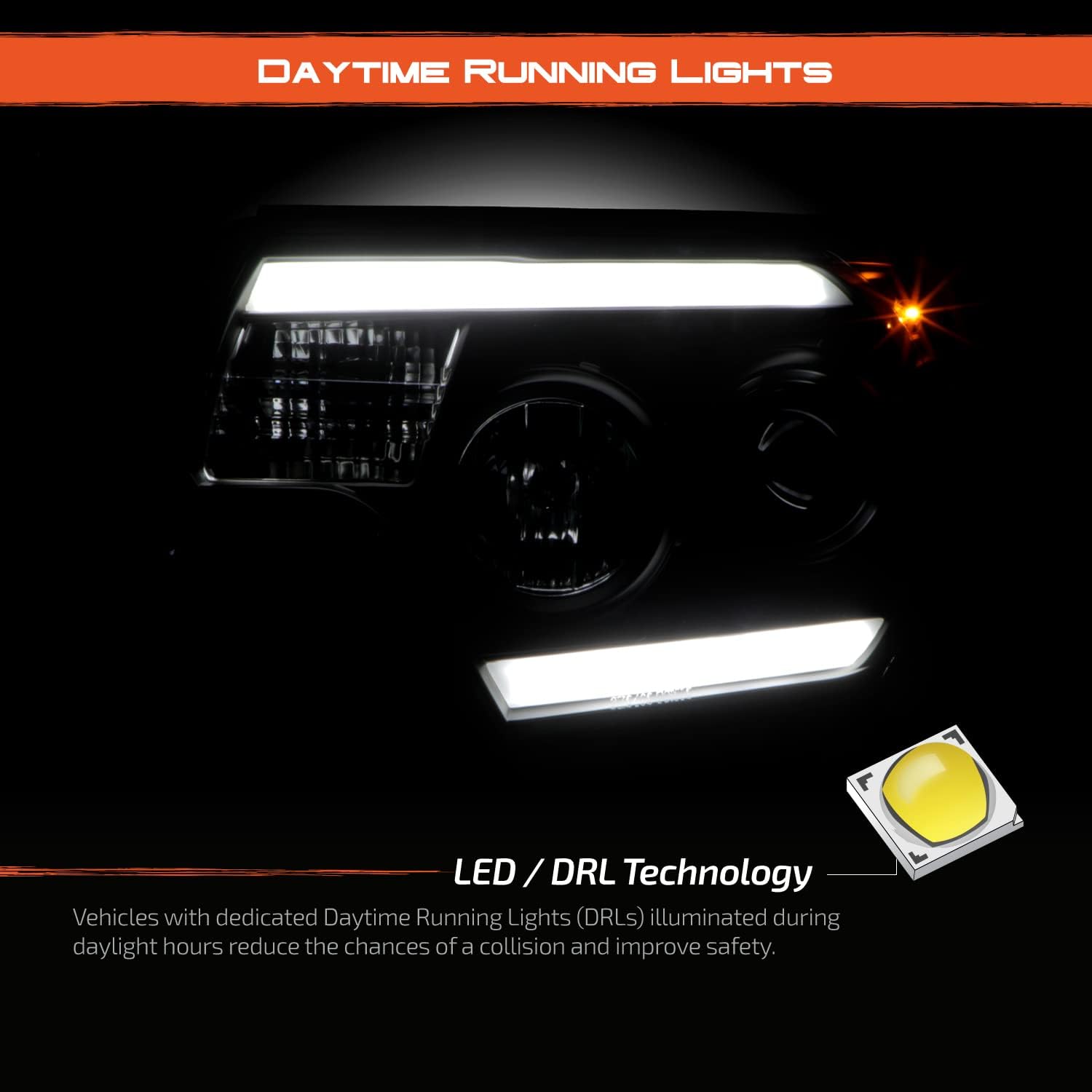 AKKON - Fit 2012-2015 Toyota Tacoma Pickup LED Tube DRL Running LowBeam-Projector Black Headlights Pair Driver+Passenger