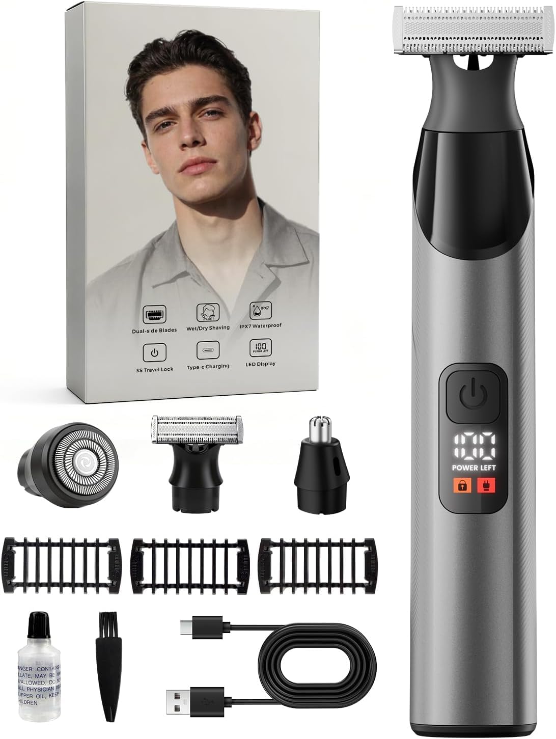Intimrasierer Mann, Prettywill All-in-One Bodygroomer Körperrasierer Herren | Magnetkopf & Doppelklingen, IPX7 wasserdicht, Typ-C Aufladung, Elektrischer Rasierer für Ganzkörper & Gesicht, Aufsteckkämme