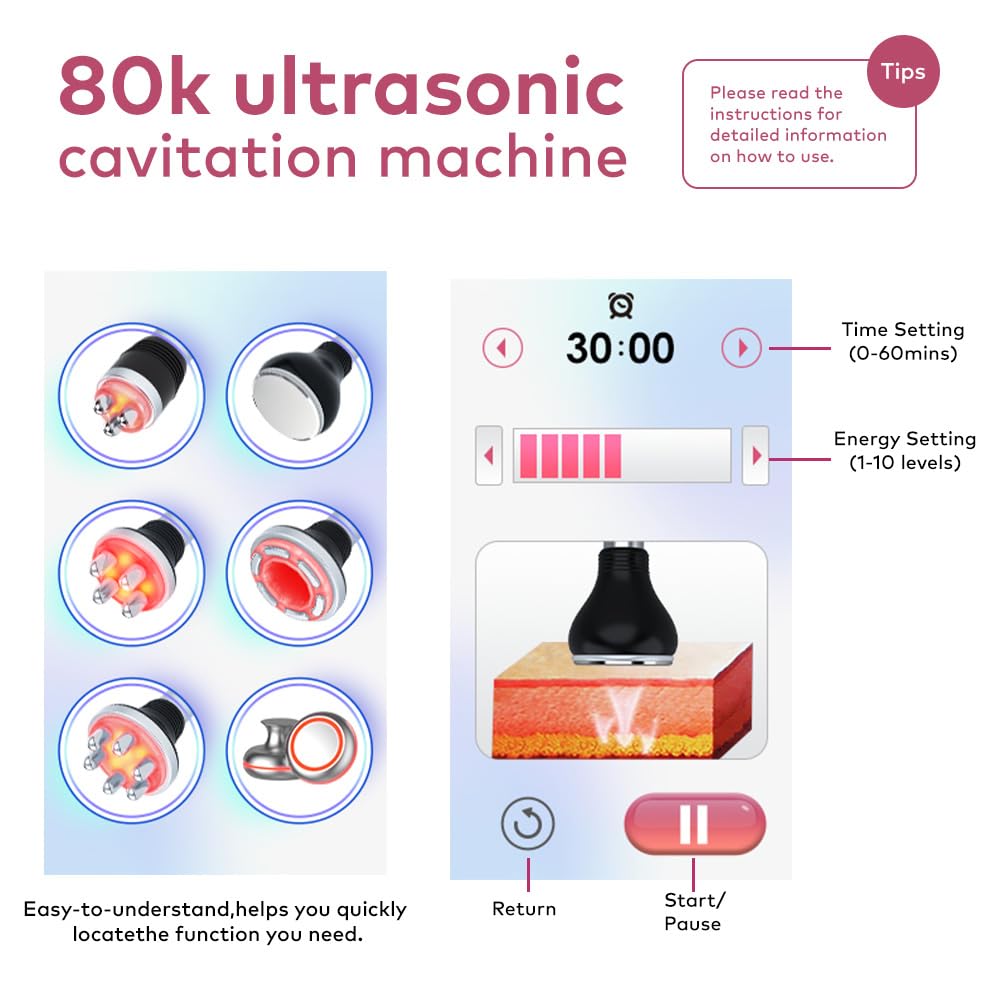 Elitzia 6 in 1 Body Sculpting Cavitazione 80 K Macchina per bruciare i grassi Macchina per cavitazione Vacuum RF EMS Skin Tightening RF Ridurre le Rughe Radiofrequenza Ultrasuoni Saloni Spa Uso