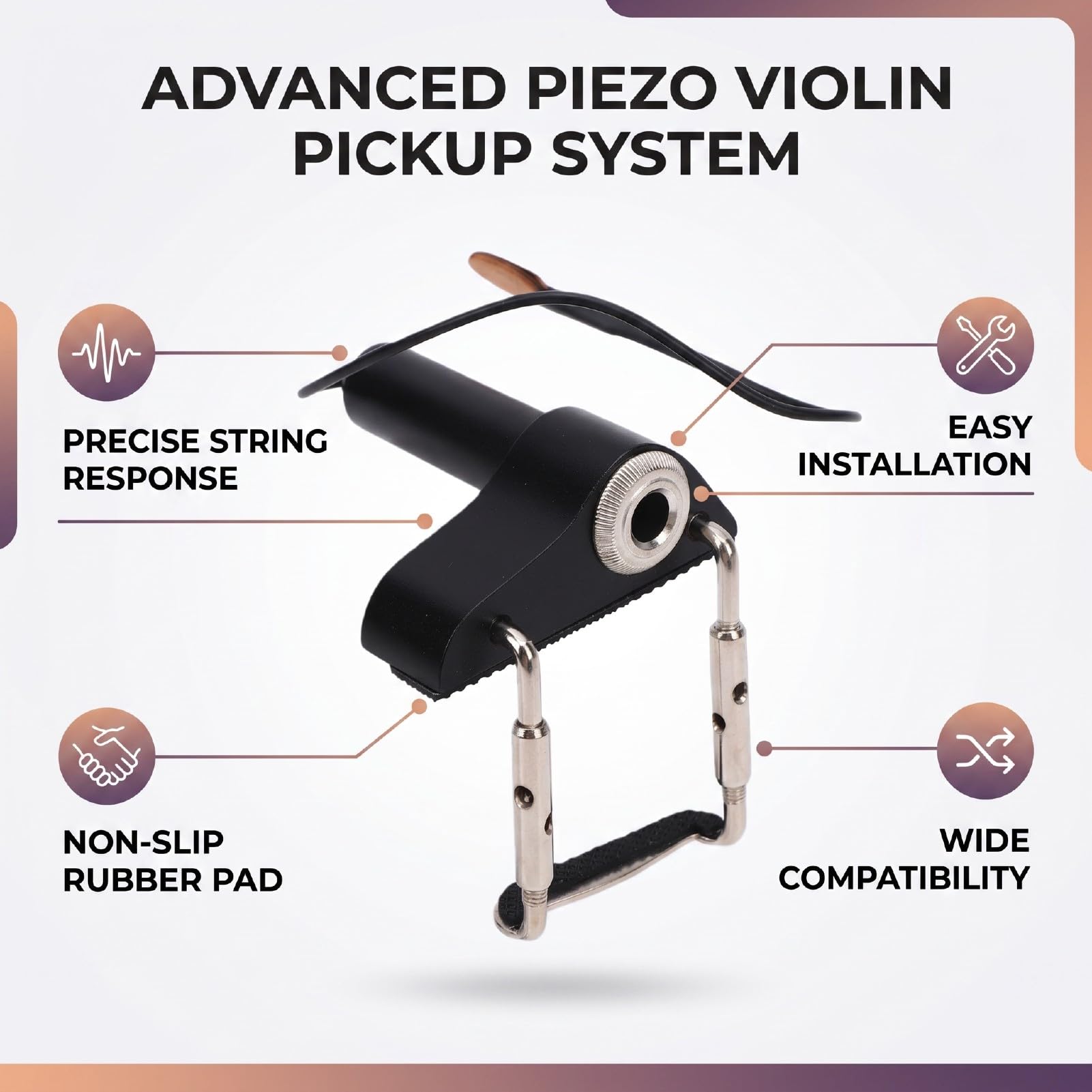 Pickup per Violino, Sensore Piezo con Pad in Gomma for Strumenti | Pickup a Contatto per Strumenti, Facile da Installare, Tono Bilanciato, per Violino Acustico Elettrico