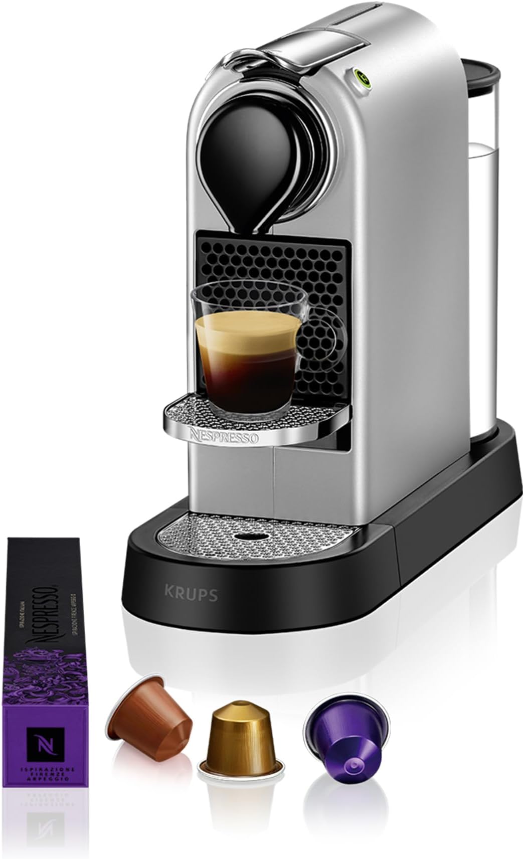 Citiz Automatic Pod coffee machine for Americano, Decaf, Espresso by Krups in Silver