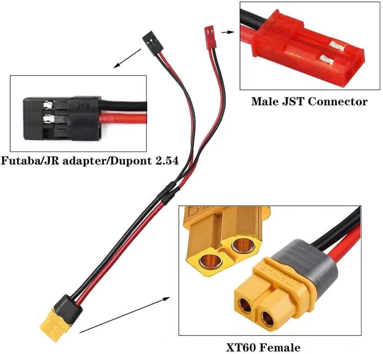 2Pcs XT60 Male to JST & SYP Male 2Pin Servo Signal Cable, RC ESC Receiver Power Adapter Wire, LiPo Battery Connector for FPV Racing Drone & Aircraft Accessories image 3