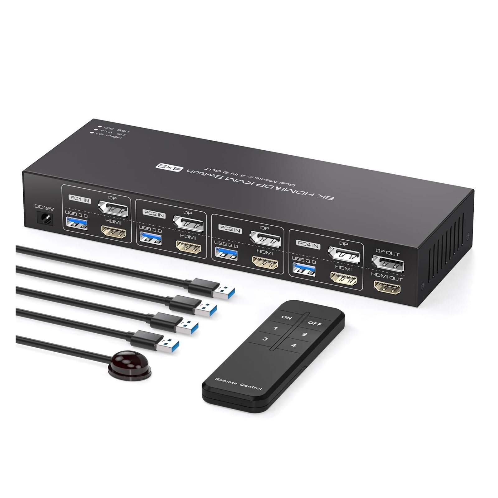 Commutateur KVM DisplayPort 4 Ordinateurs 2 moniteurs 8K à 60 Hz Commutateurs KVM Double Moniteur
