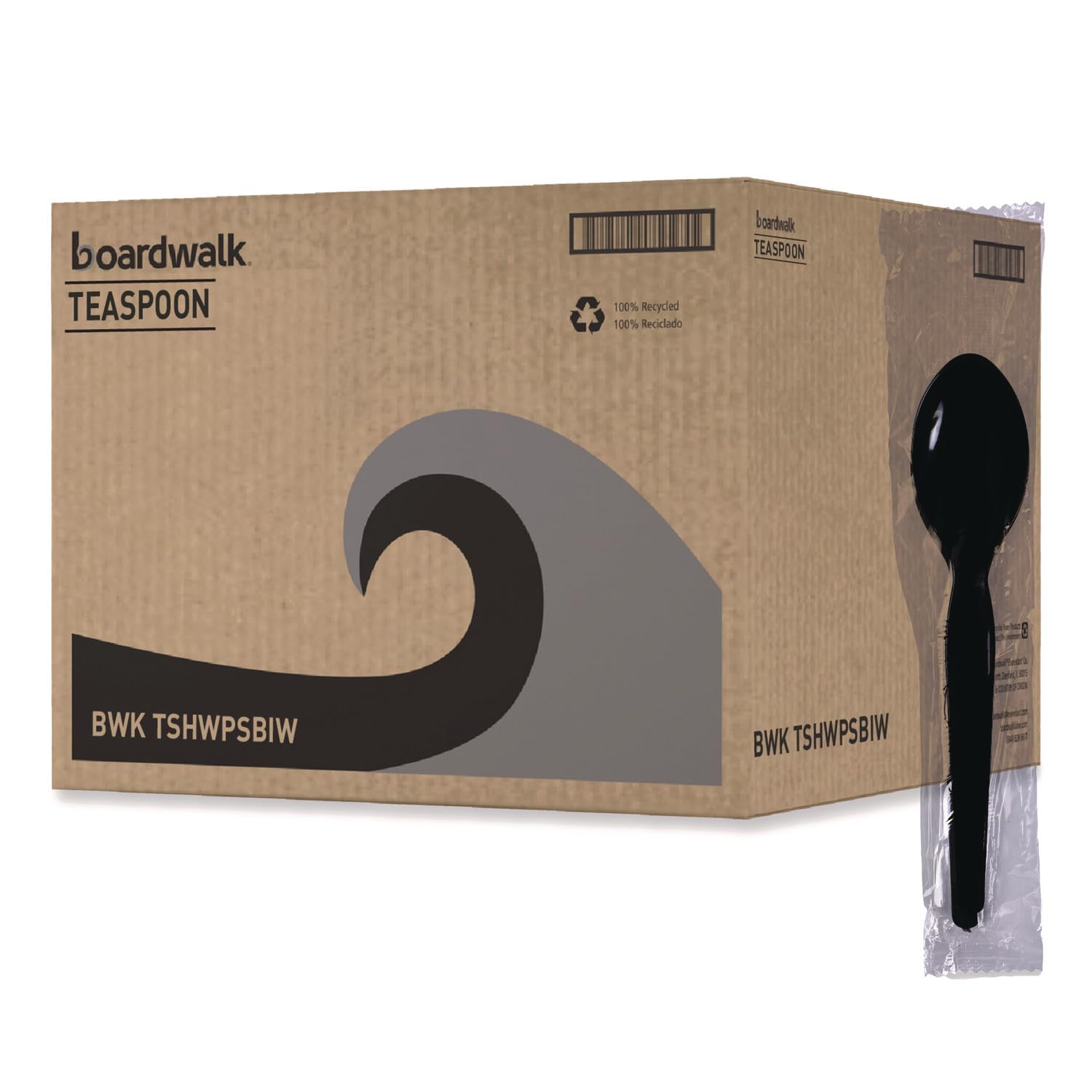 Boardwalk Heavyweight Wrapped Polystyrene Cutlery, Teaspoon, Black, 1,000/Carton
