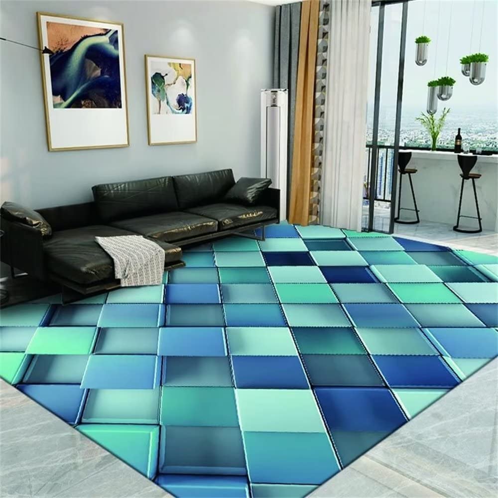 alfombras Infantiles niña Antideslizante geométrico Moderno y Simple fácil de cuidar Azul Alfombra Gamer Suelo Alfombra navideña Alfombra habitacion niña Decoracion Cuarto adolescente150x210CM