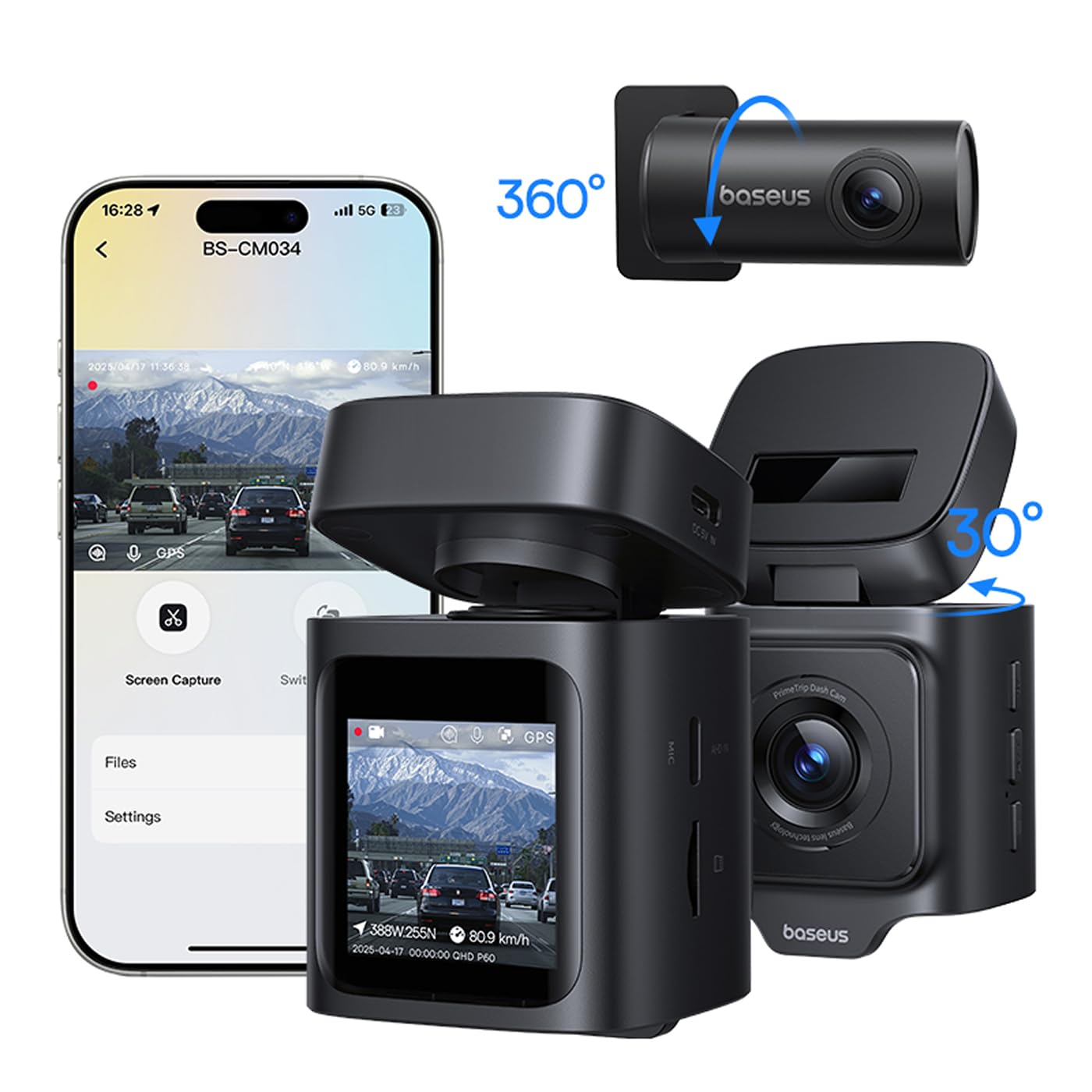 Baseus PrimeTrip kamera samochodowa VD1 3K + 1080p HD przednia i tylna kamera GPS, Cosmic Black