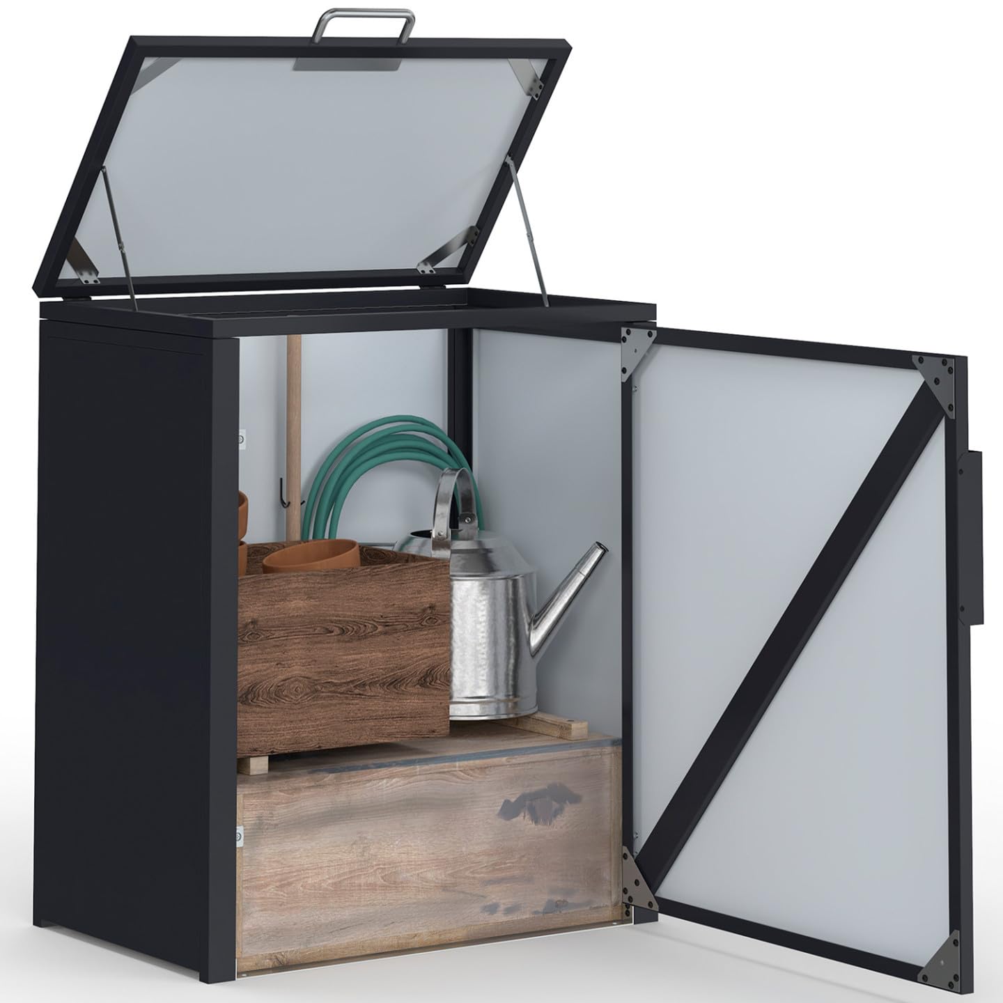 IDMarket - Gartenschrank aus Metall 70 x 40 x 80 cm Anthrazitgrau mit Aufstelldach Doppeltür und Regal