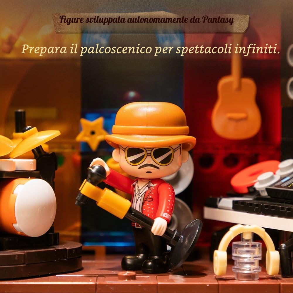 PANTASY Kit retrò jukebox con moneta e suono, modello musicale meccanico con dischi in acrilico, studio di registrazione e minifigure, kit da collezione come regalo per adulti e adolescenti