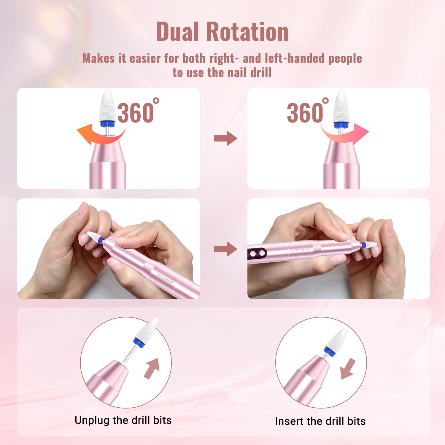 Ponceuse pour Ongles, Lime a Ongle Electrique Sans Fil Avec Lampe UV Et Écran LED & Support, Ponceuse à Ongles Professionnelle 35000 tr/min Manucure et Pédicure Kit Vitesse Reglable Rose