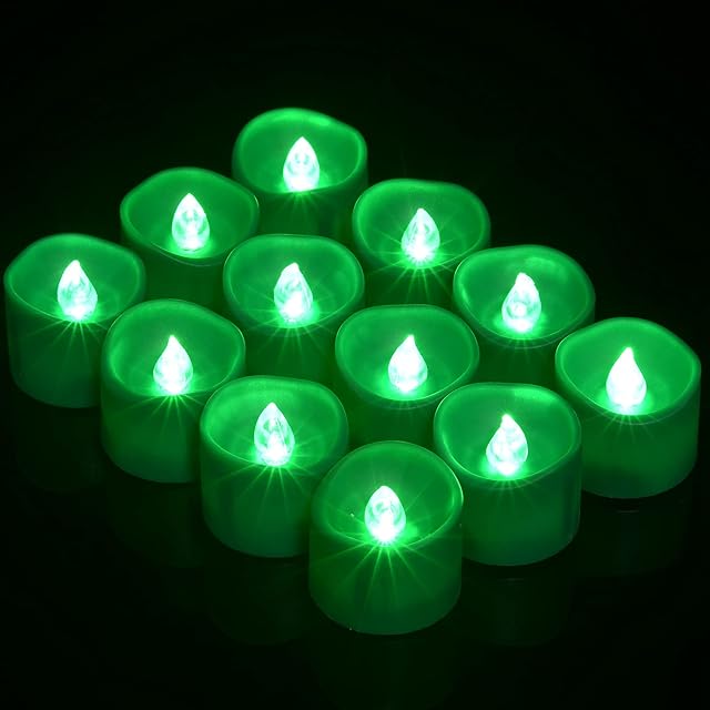 PChero LED Candles with Timer, 12pcs Battery Birthday Candles Long Burning Fake Flameless Flickering Tea Lights Candles for Home Wedding Party St. Patrick's Day Decorations  Green
