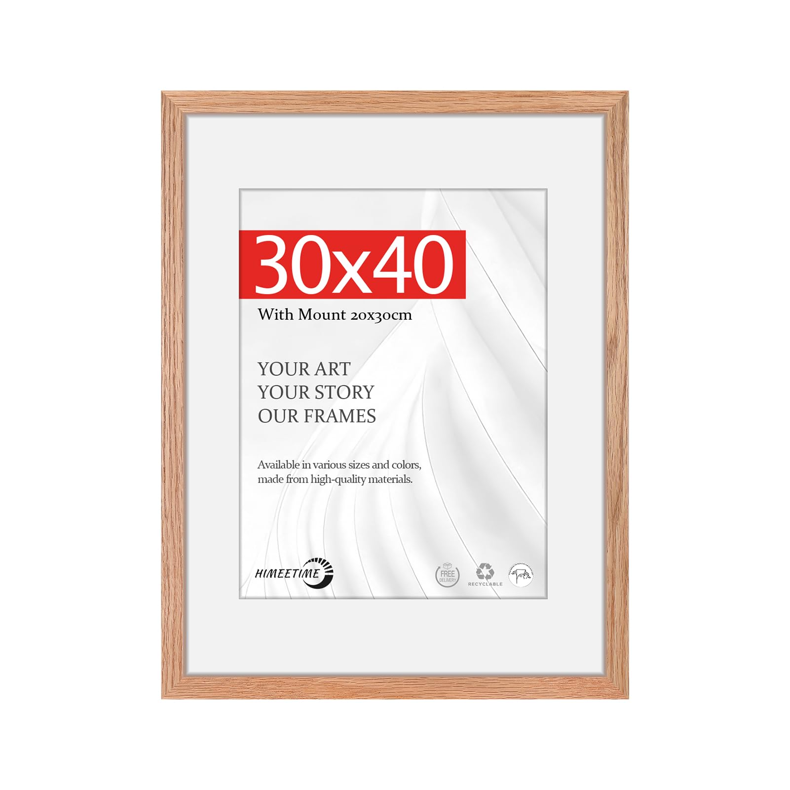 HIMEETIME® 1x 30x40cm Picture Frames | Natural Oak Wood Thin Frame | 21x30cm Photo Mat Included | Large Wall Mount Photo Frame | Solid Wood