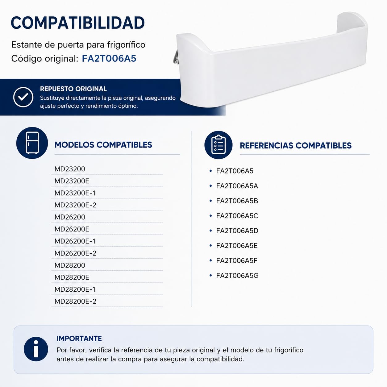 CABLEPELADO Bandeja botellero para nevera | Bandeja de refrigeración nevera | Estante frigorífico | Código original FA2T006A5 | 494 mm ancho x 140 mm alto | Compatible con Fagor FA2T006A5 FD282NF