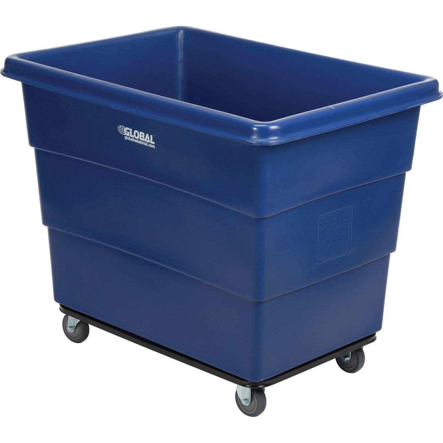 Global Industrial 16 Bushel Plastic Bulk Box Truck, Steel Chassis Base, 1000 lbs. Capacity, 4" Non-Maring Rubber Casters, Blue, 42-3/5"L x 30" W x 35-3/5"H