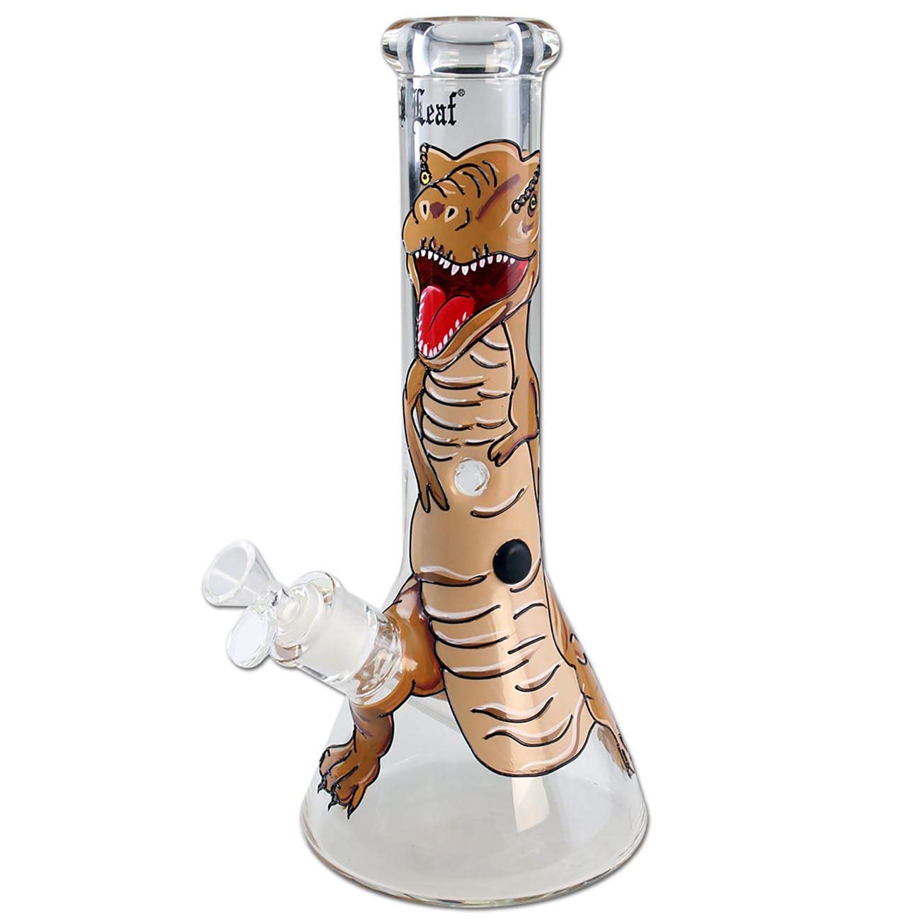Black Leaf - Bong a pistone Dino, dipinto a mano, con adattatore per diffusore, narghilè 18,8, testa da 14 con foro e tappo, altezza 32 cm, diametro 51 mm