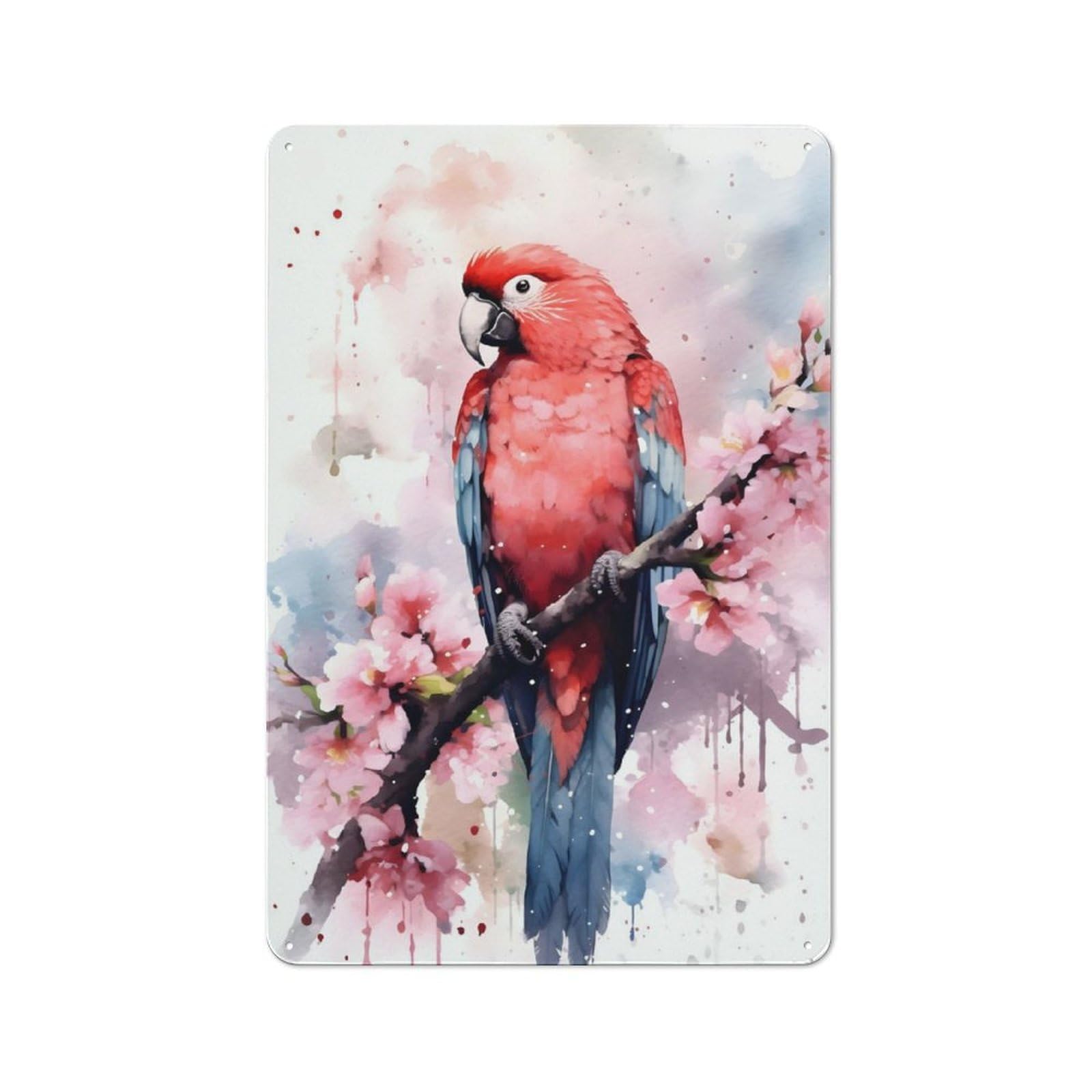 Junmoney Parrot Watercolor Tin Sign 30X20cm With For Home Bar Wall, Rustic Decor, For Kitchen, Dining Room And Home Bar Wall Decor