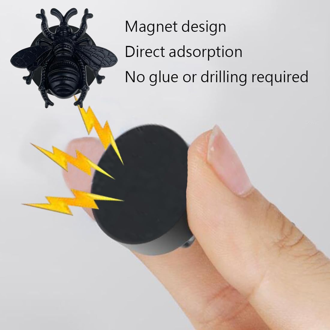 4 Pcs Bee Magnet Hook,Magnetic Hooks, for Kitchen, Cruise, Classroom, Workplace, Office and Garage etc, Black