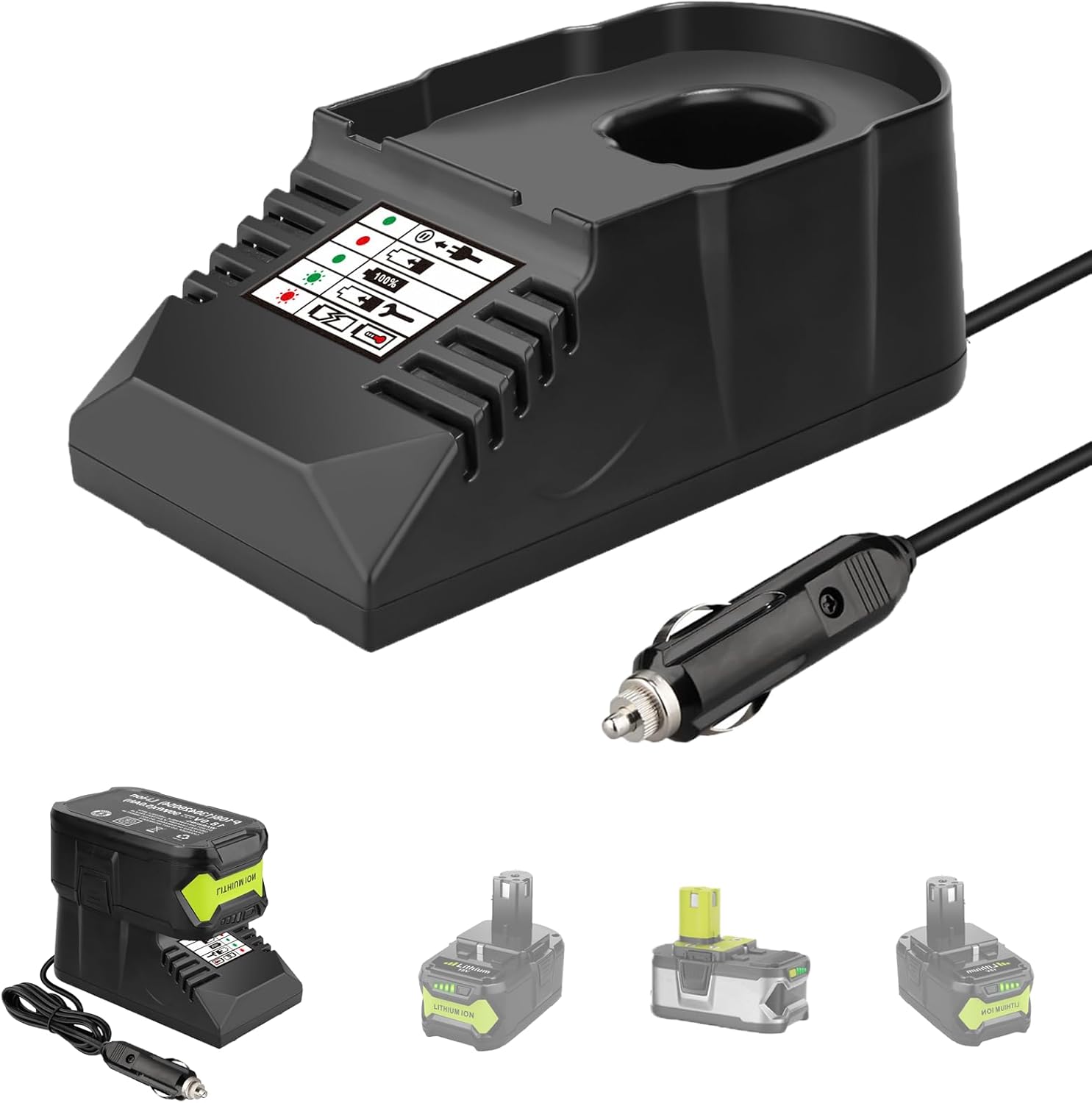 for Ryobi 18V Battery Charger Replacement, Car Charger for Ryobi 18V Lithium ion & Ni-cad & Ni-Mh Battery with Cigarette Lighter Plug Vehicle Charger