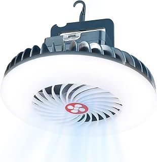 LED Campinglampe mit Ventilator USB-aufladbar, 2-in-1 Camping Ventilator mit Licht, Magnetisch Zelt Lampe Lanterne Outdoor Camping Zubehör für Wandern Angeln Strand Wohnwagen Camper Auto