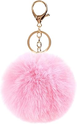 Pom Pom Keychains Colorful Faux Rabbit Fur Ball Keychain Car Key Ring Soft Plush Pompoms Handbag Keyring Charm-pink