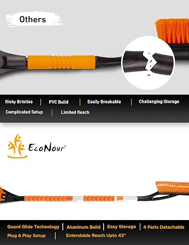 Miniatura 6 de EcoNour 43" Ice Scrapers for Car Windshield 3 Parts Detachable Telescopic Snow Brush for Car, Trucks, SUV Long Snow Scraper with Brush Car