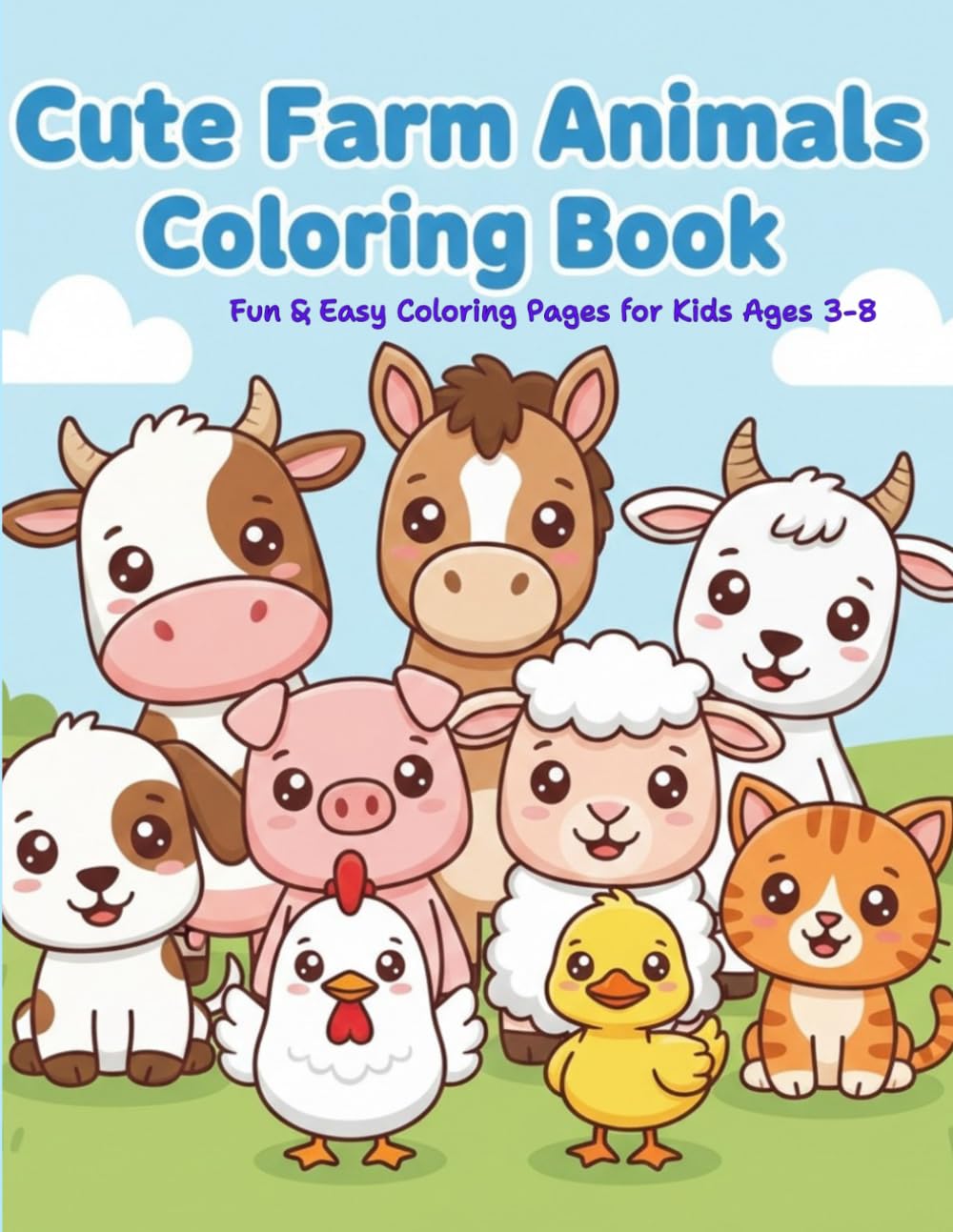 Cute Farm Animals Coloring Book for Kids: Fun and Easy Farm Animal Coloring Pages for Kids Ages 3–8