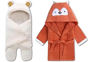Ultra-Soft BlueMello Baby Swaddle Blanket & Fox Bathrobe Gift Set