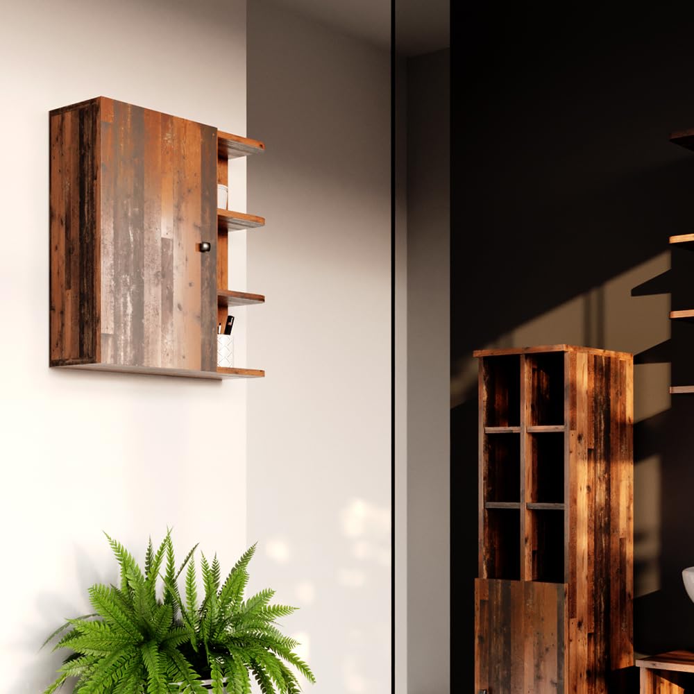 Vicco Mobile bagno Fynn, Rovere rustico, 47.2 x 59.2 cm, per montaggio a parete con ripiani aperti
