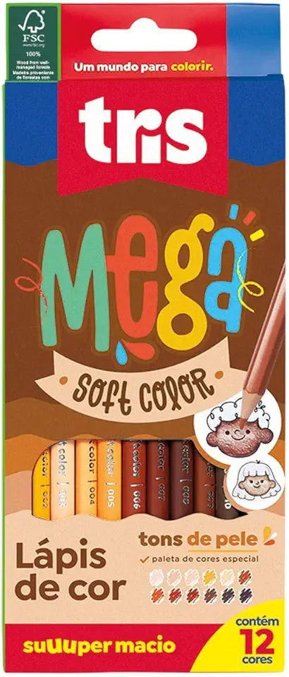 Lápis de Cor, Sextavado, Mega Soft Tons de Pele, Estojo com 12 Cores, Summit