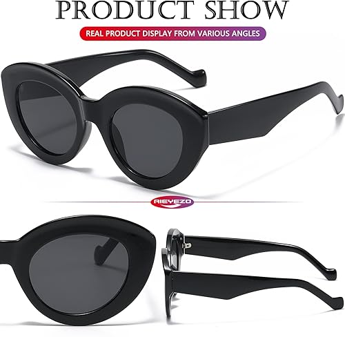 Miniatura 4 de AIEYEZO Lentes de sol de gran tamaño con diseño de ojo de gato para mujer, con montura gruesa ovalada, estilo retro