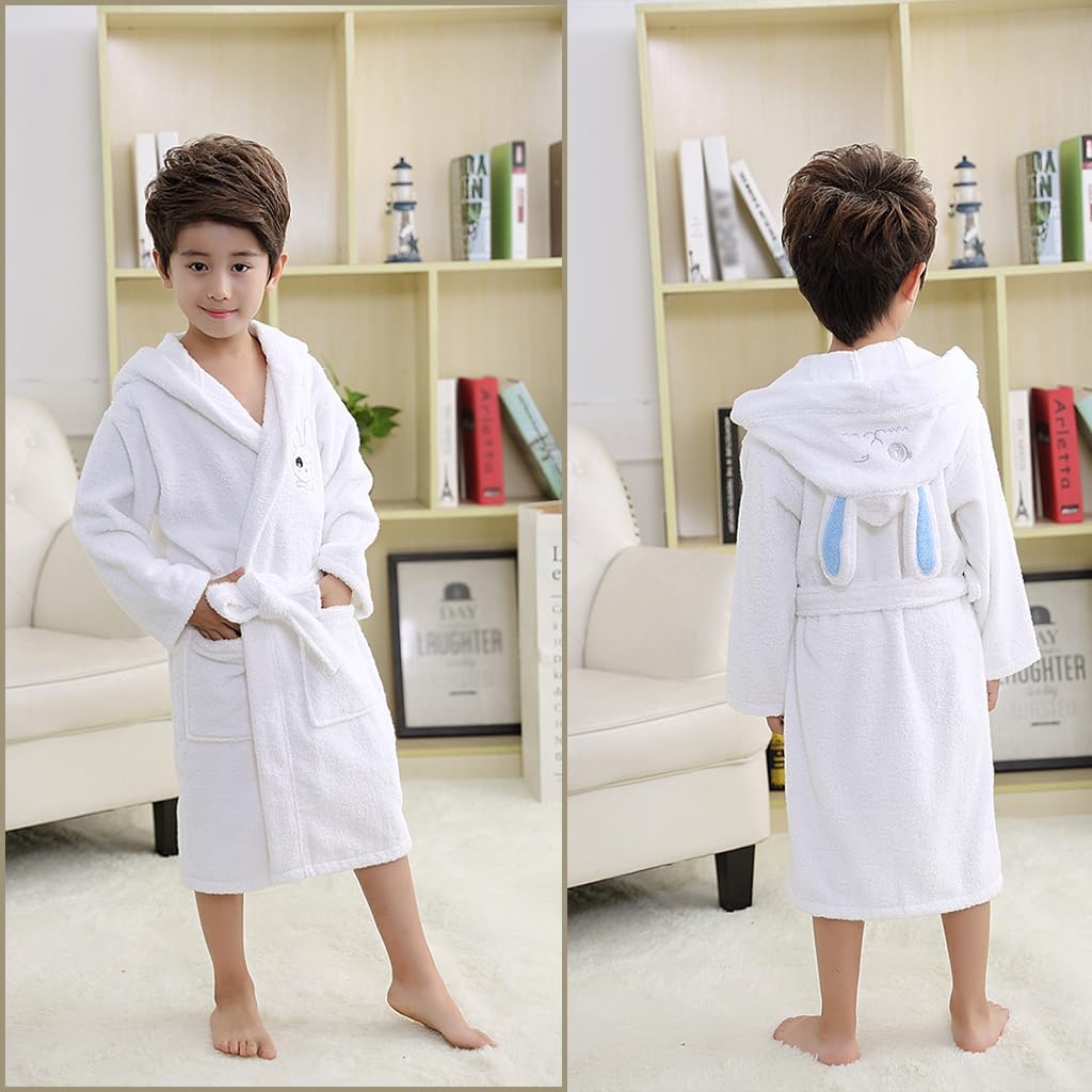 Kids Bathrobe Soft Hooded，Boys Girls Rabbit Ears Cotton Towel Robe, Toddler Lovely Comfortable Loungewear 4-12 Years - Image 2