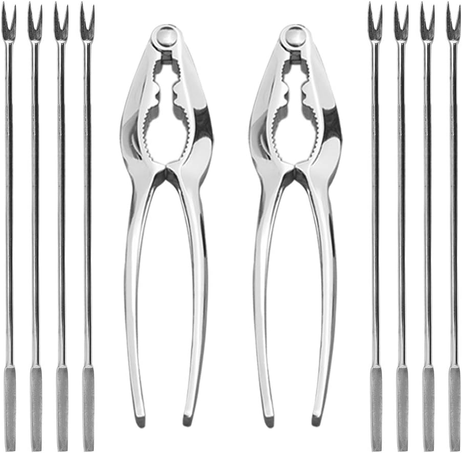 CoZroom Seafood Tools Set Nut Crackers of 10 Pcs Seafood Opener Tool Set, 2 Pcs Lobster Crackers/Crab Crackers and 8 Pcs Stainless Steel Seafood Forks/Picks