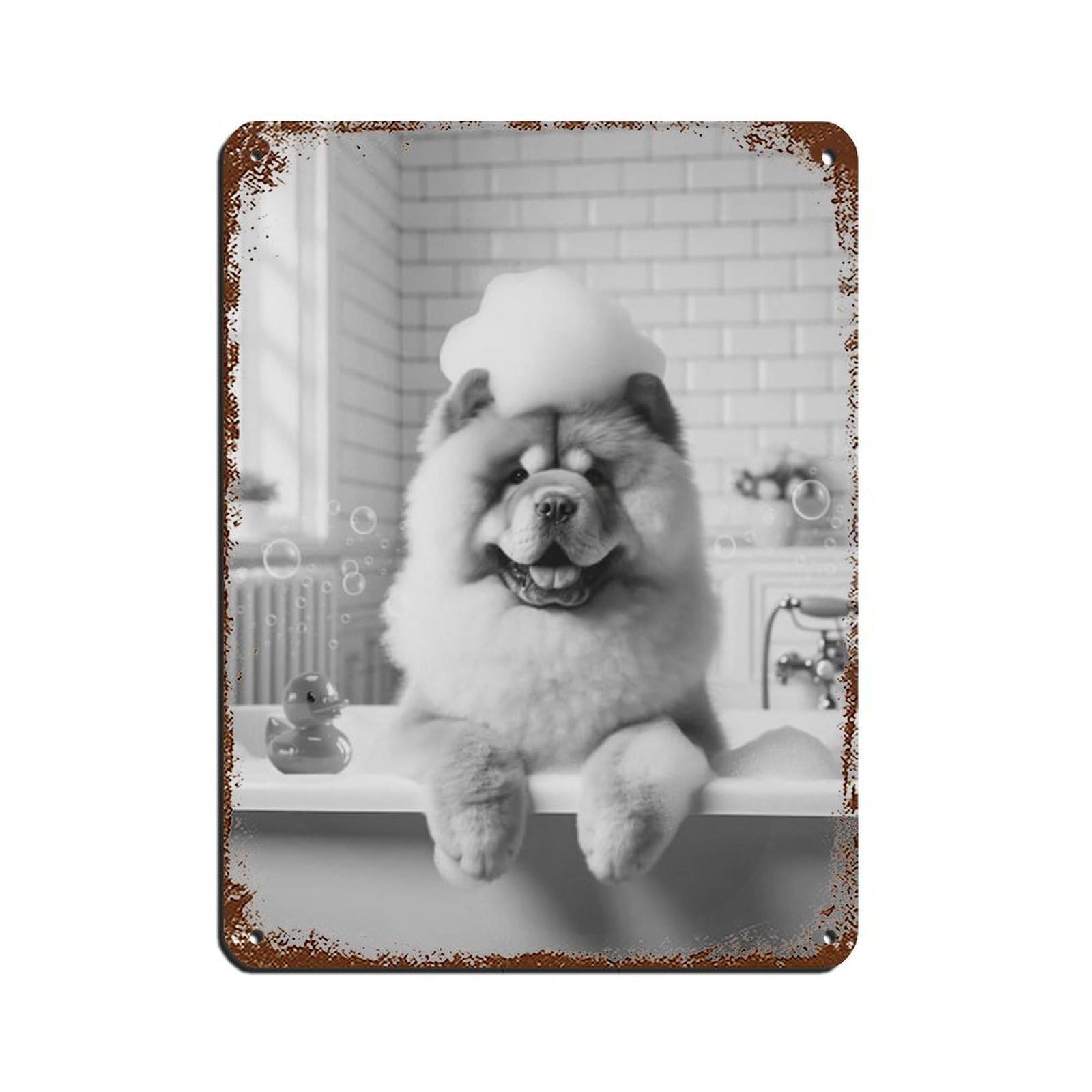 Lxwnze 30L X 40W Cm Chow Chow, Funny Bathroom Decor Retro Poster Metal Tin Sign Chic Art Retro Iron Painting Bar People Cave Cafe Family Garage Poster Wall Decoration 12X16inch(30X40cm)