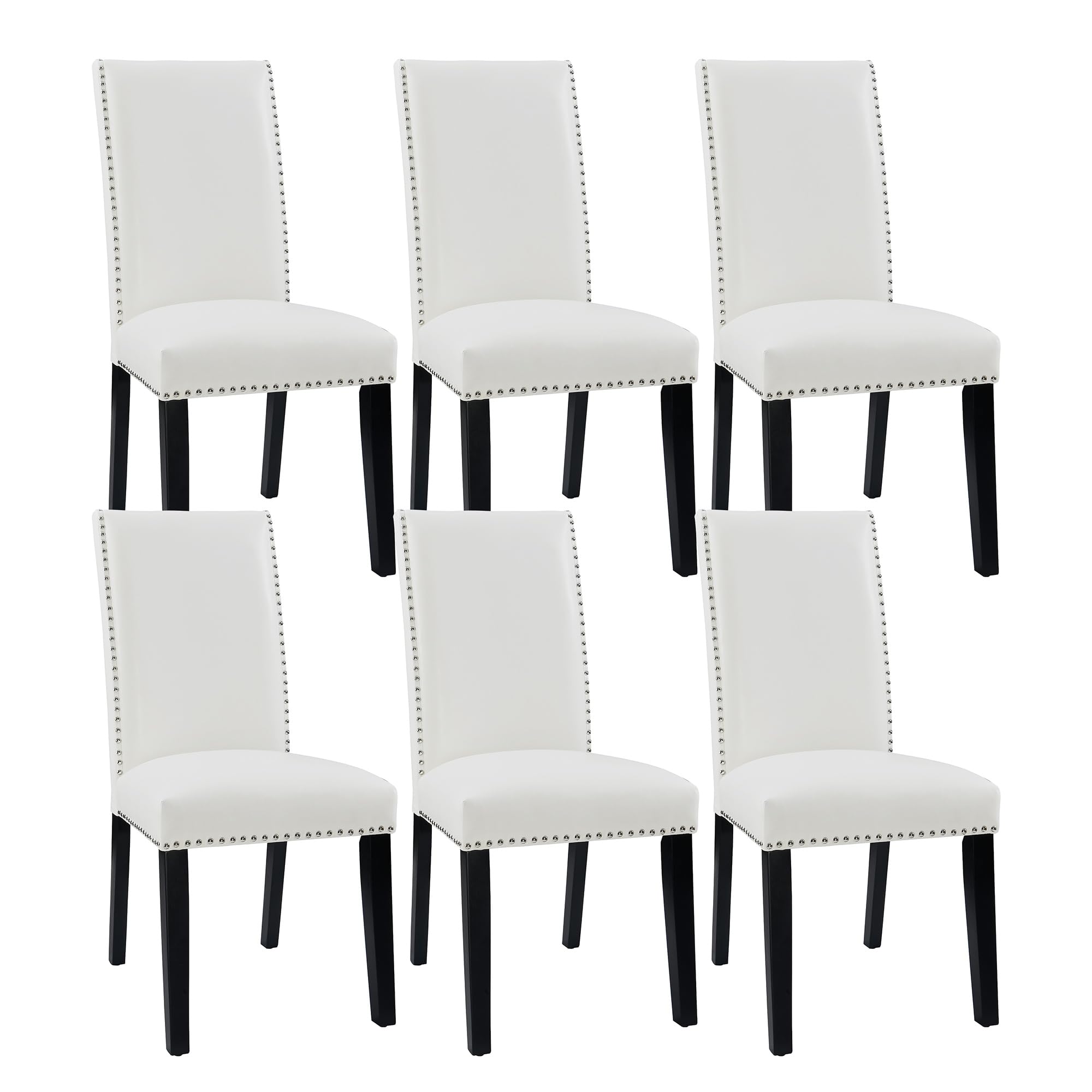 LEEMTORIG Set of 6 Upholstered Parsons Dining Chairs, Faux Leather Dining Room Kitchen Side Chair with Nail-Head Trim for Living Room Bedroom Outdoor