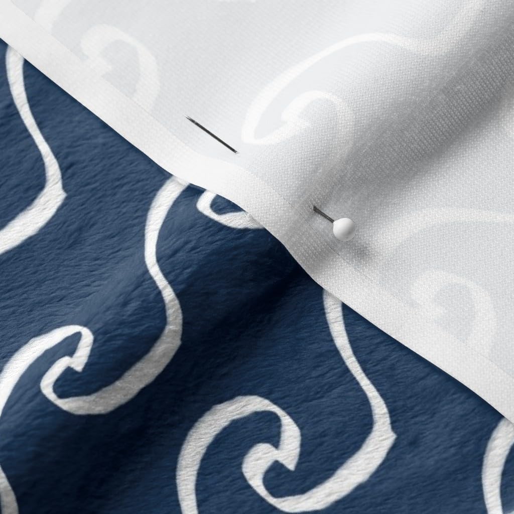 Spoonflower Fabric - Navy White Nursery Wave Ocean Waves Water Surf Summer Nautical Printed on Minky Fabric by The Yard - Sewing Baby Blankets Quilt Backing Plush