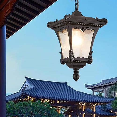 Miniatura 3 de Lámpara de Araña, Lámpara Colgante Exterior de Vidrio Al Aire Libre E27 Patio Exterior Impermeable Lámpara Colgante de Aluminio Rural Paisaje